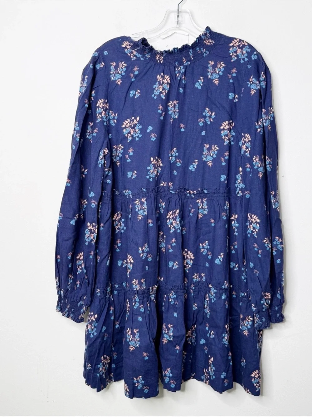 FREE PEOPLE Navy Floral Print Petit Fours Mini Dress in Indigo Sz. Large